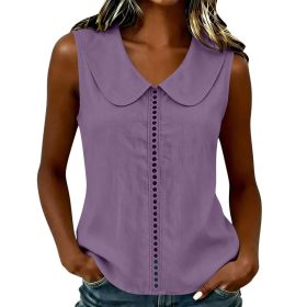 Loose-fit Vest With A Turn-down Collar Lace-panel Design And A Casual Sleeveless Style (Option: Purple-S)