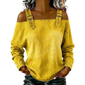 Women's Off-shoulder Strap Long-sleeve Top (Option: Yellow-L)