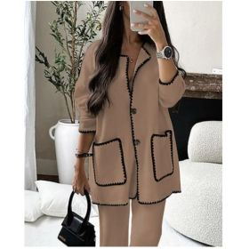 Women's Suit Fashion Casual Loose Solid Color Two-piece Set (Option: Camel-XL)
