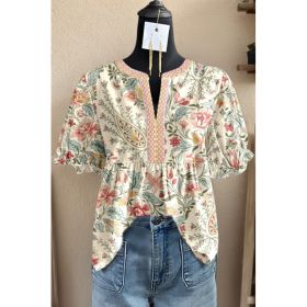 European And American Womens V-neck Ruffled-sleeve Short Sleeve (Option: Color-S)