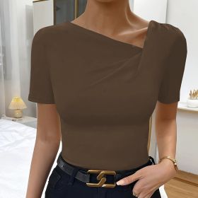 Ladies' Solid Color Asymmetrical Collar Fashionable T-shirt (Option: CO-S)