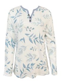 Spring And Autumn New Style Buttoned Leaf Printed Casual Long Sleeve T-Shirt (Option: S)
