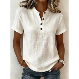 Summer New Breathable V-Neck Short-Sleeve Womens Loose All-Match Top (Option: White-S)