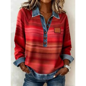 Denim Patchwork Collar Button-down Casual Long-sleeved Top (Option: 3style-L)