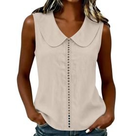 Loose-fit Vest With A Turn-down Collar Lace-panel Design And A Casual Sleeveless Style (Option: Apricot-S)