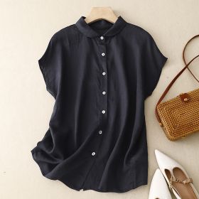 Cotton-Linen Plus-Size Loose Artistic Small Turn-Down Collar Shirt (Option: Black-M)
