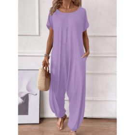 Short-sleeved One-piece Pants (Option: Purple-L)