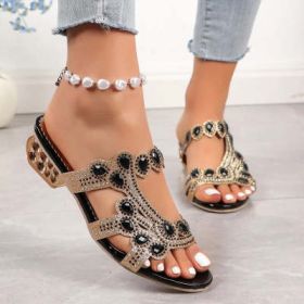 Women's Fashion Outerwear Chunky Heel High Heel Flip-flops Plus Size Sandals (Option: Black A-37)