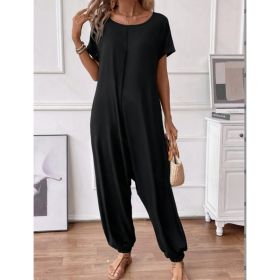 Short-sleeved One-piece Pants (Option: Black-XL)