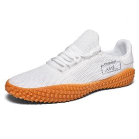Spring and Summer Flying Woven Casual Shoes Large Men's Shoes Beathable Korean Forrest Gump Sneakers (Option: White-42)