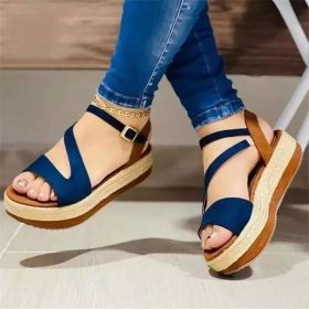 Platform Sandals Hollow Buckle Women's Shoes (Option: Blue-36)