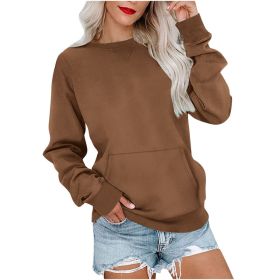 Women's Pin Solid Color Round Neck Loose Long-sleeved Sweater (Option: Caramel Color-S)