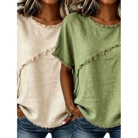 Women's Round-Neck Casual Loose Short-Sleeve Top (Option: Green Apricot-L)