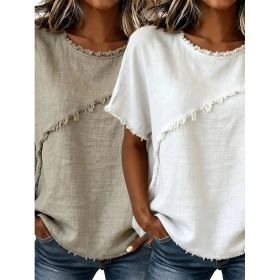 Women's Round-Neck Casual Loose Short-Sleeve Top (Option: White Khaki-L)