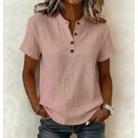 Summer New Breathable V-Neck Short-Sleeve Womens Loose All-Match Top (Option: Pink-S)