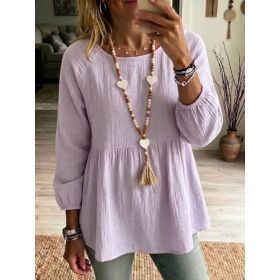 Womens Summer Doll Shirt Loose-fit Casual Comfortable Top (Option: Violet-S)