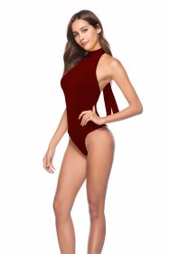 Backless strappy jumpsuit irregular (Option: Red wine-L)