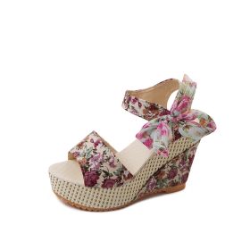 Bohemian Platform Heel Wedge Heel Women's Sandals (Option: Pink-37)