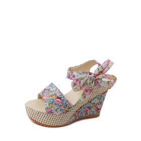 Bohemian Platform Heel Wedge Heel Women's Sandals (Option: Blue-39)