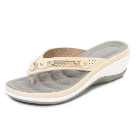 Sandals Women Beach Wedge Fashion (Option: Apricot-39)