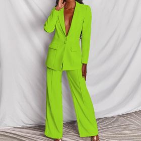 2pcs Casual Suit Lapel Button-down Blazer Jacket And Straight-leg Pants Office Commuting Business Trousers Set Clothing (Option: Green-S)