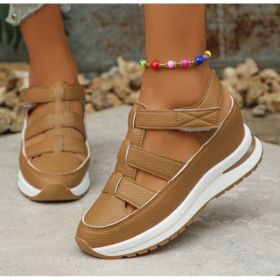 Summer Wedge Baotou Hollow Women's Breathable Shoes (Option: Light Brown-38)