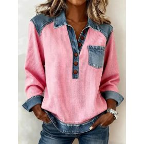 Denim Patchwork Collar Button-down Casual Long-sleeved Top (Option: 6style-M)