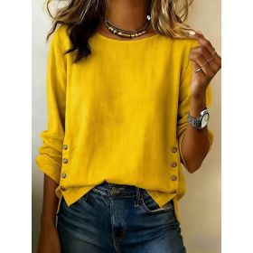 Casual Short Sleeve T-Shirt Solid Color Round Neck Pullover Tops For Women Clothing (Option: Yellow-2XL)