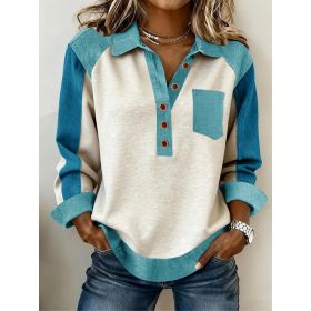 Denim Patchwork Collar Button-down Casual Long-sleeved Top (Option: 1style-2XL)