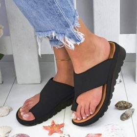 Women Slippers Flat Sole Casual Soft Big Toe Foot Sandal (Option: Black-39)