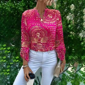 Women's 2025 Fashion V-Neck Tops Long Sleeve Business Casual Blouses Summer Tees Shirts (Option: Rose Pink-L)