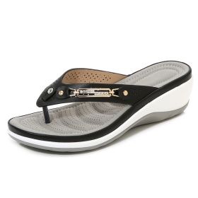 Sandals Women Beach Wedge Fashion (Option: Black-37)
