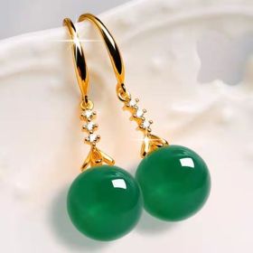 Elegant Silvering Earrings Female Chalcedony Green Agate (Option: Golden Green Agate)
