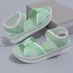 Summer Mesh Cross-strap Sandals With Velcro-design Thick Sole Flats Beach Shoes Women (Option: Light Green-Size38)