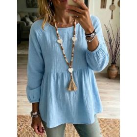 Womens Summer Doll Shirt Loose-fit Casual Comfortable Top (Option: Sky Blue-S)