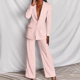 2pcs Casual Suit Lapel Button-down Blazer Jacket And Straight-leg Pants Office Commuting Business Trousers Set Clothing (Option: Pink-XS)