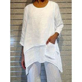 2026 Cross-border Summer New Women's Plus Size Elegant Series Loose Garden Collar Long-sleeved Top T-shirt (Option: White-5XL)