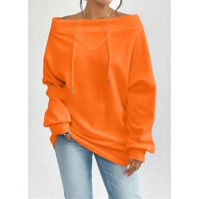 Women's Loose Casual Drawstring Off-the-shoulder Off-shoulder Top (Option: Orange-1XL)