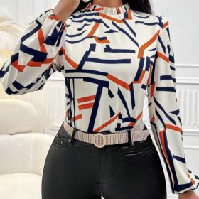 Ladies' Fashionable And Elegant Casual Printed Long Sleeved Shirt Top With Elegant Orientation (Option: BE-XXL)