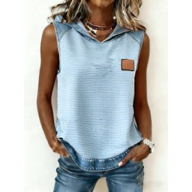 Casual Hooded Sleeveless Patchwork Denim-trimmed Loose-fitting Vest Sweatshirt For Women (Option: Blue-S)