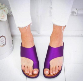 Women Slippers Flat Sole Casual Soft Big Toe Foot Sandal (Option: Purple-38)