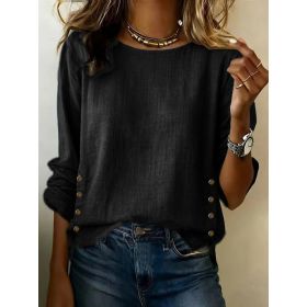 Casual Short Sleeve T-Shirt Solid Color Round Neck Pullover Tops For Women Clothing (Option: Black-S)