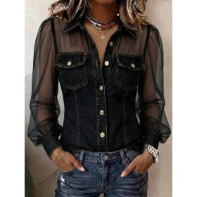 Collar Lace Long Sleeved Top (Option: Black-3XL)