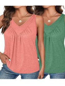 2 Piece Set Solid Color V-Neck Sleeveless Top Women's Casual Loose Tank Top Women (Option: Multicolored-2pcs-S)
