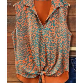 American Retro Colorful Leopard Print Sleeveless Blouse (Option: Orange-M)