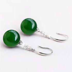 Elegant Silvering Earrings Female Chalcedony Green Agate (Option: Silver Green Agate Color)