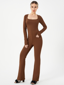 Women's Loose Casual High Stretch Jumpsuit (Option: Dark brown-XS)