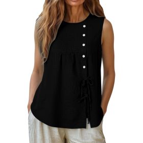 Loose-fit Sleeveless Shirt Blouse For Women (Option: Black-M)
