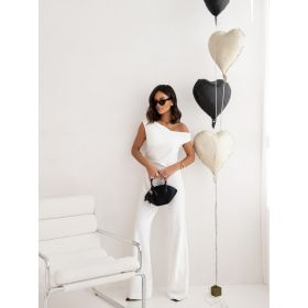 Sexy Jumpsuits For Women Falling Straps Business Rompers Elegant Straight Long Pants Rompers Fastened With A Zipper On The Side. (Option: White-S)