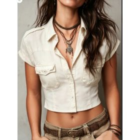 2026 Mibai Workwear Style Short Sleeved Shirt (Option: Beige-M)